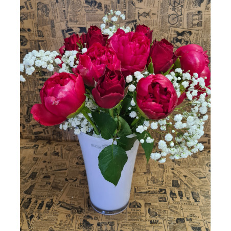 Bouquet de 7 Pivoines et 5 roses - Fête des Mères