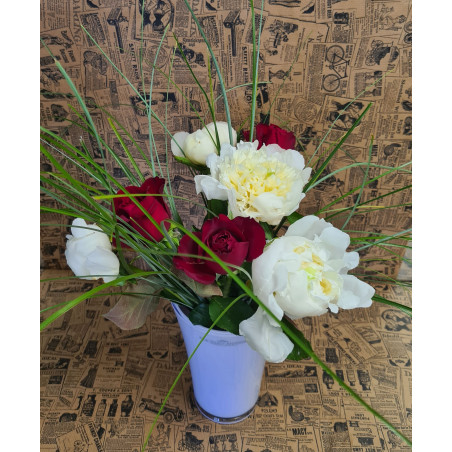 Bouquet de 5 Pivoines et 3 roses - Fête des Mères