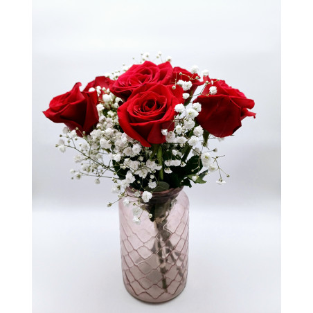 7 roses 70cm + 2 gypsophiles