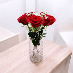 5 roses 70cm + feuillages