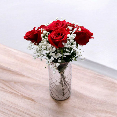 7 roses 70 cm + Gypsophile